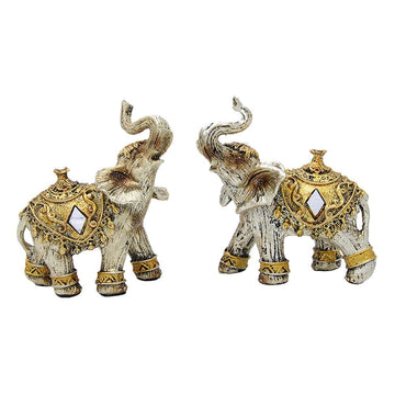 Decorative Pair of Artistic Saluting Elephants (Antique Gold) Showpiece